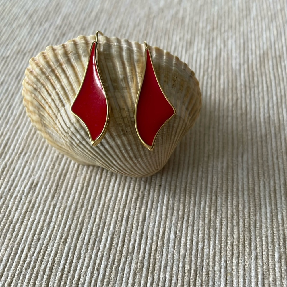 Monet Red and Gold Tone Earrings